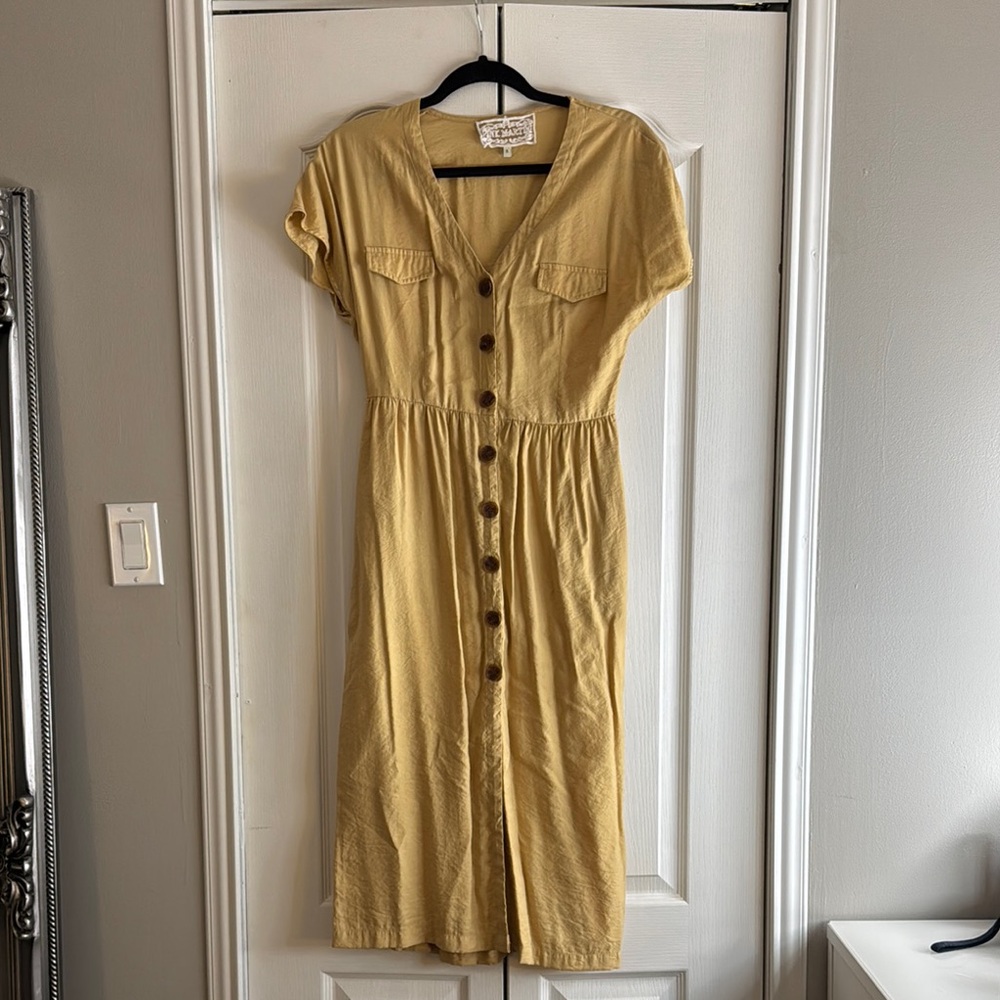 Yellow Button-Down Midi Dress